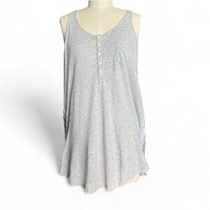 Gray Sleeveless Top with Blue Stripes